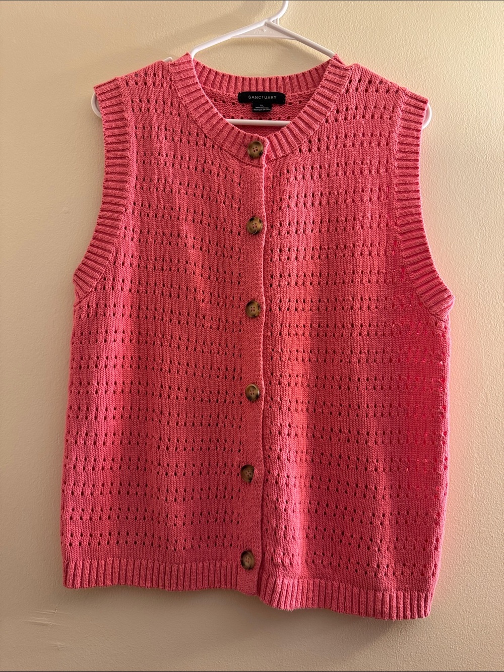 SANCTUARY Pink Knit Button Down Sweater Vest